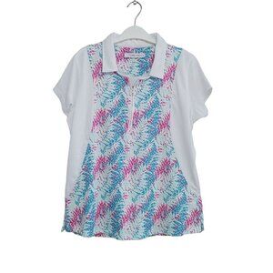Pebble Beach Womens Golf Polo Shirt Size  XL White Blue Pink Dry Luxe